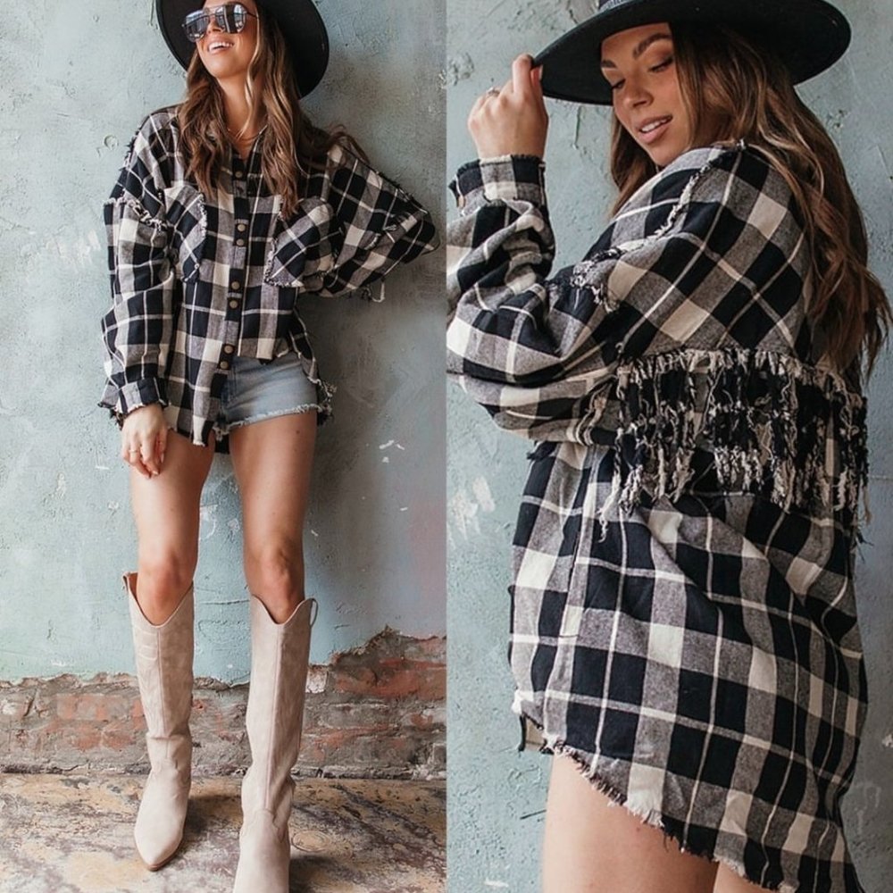 The Post Sarah Cotton Fringe Shacket - Size S/M
